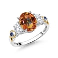 thumbnail image 1 of Gem Stone King 925 Silver and 10K Yellow Gold 3-Stone Ring Oval Ecstasy Mystic Topaz and Moissanite (2.50 Cttw, Size 5), 1 of 3