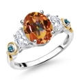 thumbnail image 1 of Gem Stone King 925 Silver and 10K Yellow Gold 3-Stone Ring Oval Ecstasy Mystic Topaz and Moissanite (2.51 Cttw, Size 8), 1 of 3