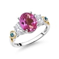 thumbnail image 1 of Gem Stone King 925 Silver and 10K Yellow Gold 3-Stone Ring Oval Pink Mystic Topaz and Moissanite (2.71 Cttw, Size 8), 1 of 3