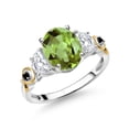 thumbnail image 1 of Gem Stone King 925 Silver and 10K Yellow Gold 3-Stone Ring Oval Green Peridot and Moissanite (2.61 Cttw, Size 5), 1 of 3