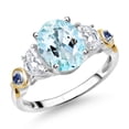thumbnail image 1 of Gem Stone King 925 Silver and 10K Yellow Gold 3-Stone Ring Oval Sky Blue Topaz and Moissanite (2.50 Cttw, Size 7), 1 of 3