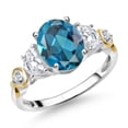 thumbnail image 1 of Gem Stone King 925 Silver and 10K Yellow Gold 3-Stone Ring Topaz Moissanite (2.75 Cttw), 1 of 3