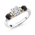 thumbnail image 1 of Gem Stone King 925 Silver and 10K Yellow Gold Black Onyx Ring Set with Moissanite (1.68 Cttw) (Size 5), 1 of 3