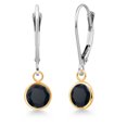 thumbnail image 1 of Gem Stone King 925 Silver and 10K Yellow Gold Black Zirconia Dangle Earrings for Women | 3.00 Cttw | Gemstone Birthstone | Round 6MM, 1 of 4