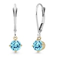 thumbnail image 1 of Gem Stone King 925 Silver and 10K Yellow Gold Blue Apatite Dangle Earrings for Women | 0.99 Cttw | Gemstone Birthstone | Round 5MM, 1 of 6