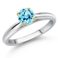 thumbnail image 1 of Gem Stone King 925 Silver and 10K Yellow Gold Blue Apatite Solitaire Engagement Ring for Women | 0.50 Cttw | Round 5MM | Gemstone Birthstone | Size 5, 1 of 6