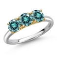 thumbnail image 1 of Gem Stone King 925 Silver and 10K Yellow Gold Blue Moissanite Engagement Ring for Women | 1.50 Cttw | Round 5MM | Gemstone Birthstone | Size 9, 1 of 6