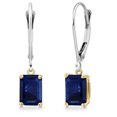 thumbnail image 1 of Gem Stone King 3.12 Cttw Blue Sapphire Dangle Earrings for Women | 925 Silver and 10K Yellow Gold | Gemstone September Birthstone | Emerald Cut 7X5MM, 1 of 6