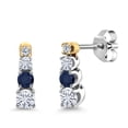 thumbnail image 1 of Gem Stone King 925 Silver and 10K Yellow Gold Blue Sapphire Earrings Set with Moissanite (0.40 Cttw), 1 of 6