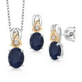 thumbnail image 1 of Gem Stone King 925 Silver and 10K Yellow Gold Blue Sapphire Pendant Earrings Set for Women (3.85 Cttw, Gemstone Birthstone, with 18 inchChain), 1 of 3