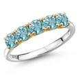 thumbnail image 1 of Gem Stone King 925 Silver and 10K Yellow Gold Blue Zircon Wedding-Bands Ring for Women | 2.50 Cttw | Round 4MM | Gemstone Birthstone | Size 6, 1 of 6