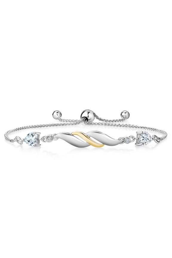 925 Silver and 10K Yellow Gold Bracelet for Women Aquamarine Moissanite (0.85 Cttw) and Lab Grown Diamond