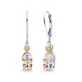 thumbnail image 1 of Gem Stone King 925 Silver and 10K Yellow Gold Dangle Earrings Cushion Morganite Half Moon Moissanite and Lab Grown Diamond (1.54 Carat Cttw), 1 of 4