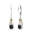 thumbnail image 1 of Gem Stone King 925 Silver and 10K Yellow Gold Dangle Earrings Cushion Onyx Half Moon Moissanite and Blue Diamond (1.57 Carat Cttw), 1 of 4