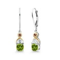 thumbnail image 1 of Gem Stone King 925 Silver and 10K Yellow Gold Dangle Earrings Cushion Peridot Half Moon Moissanite (1.73 Carat Cttw), 1 of 4