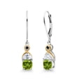 thumbnail image 1 of Gem Stone King 925 Silver and 10K Yellow Gold Dangle Earrings Cushion Peridot Half Moon Moissanite and Black Diamond (1.71 Carat Cttw), 1 of 4