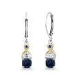 thumbnail image 1 of Gem Stone King 925 Silver and 10K Yellow Gold Dangle Earrings Cushion Sapphire Half Moon Moissanite (1.90 Carat Cttw), 1 of 4