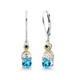 thumbnail image 1 of Gem Stone King 925 Silver and 10K Yellow Gold Dangle Earrings Cushion Topaz Half Moon Moissanite and Black Diamond (1.81 Carat Cttw), 1 of 4