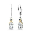 thumbnail image 1 of Gem Stone King 925 Silver and 10K Yellow Gold Dangle Earrings Set with Cushion and Half Moon Moissanite (1.76 Carat Cttw), 1 of 4