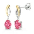 thumbnail image 1 of Gem Stone King 925 Silver and 10K Yellow Gold Dangle Earrings Set with Oval 8x6mm Fancy Pink Zirconia, 1 of 3