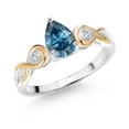 thumbnail image 1 of Gem Stone King 925 Silver and 10K Yellow Gold E-F Lab Grown Diamond Ring Set with Pear Shape Persian Blue Moissanite(1.19 Cttw), 1 of 4