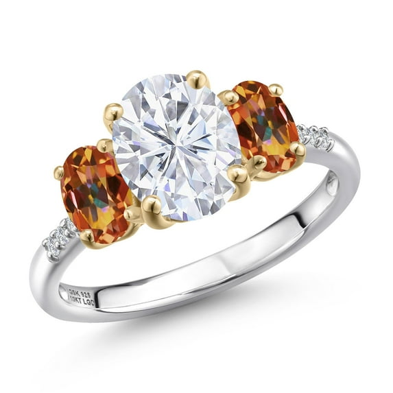 Gem Stone King 925 Silver and 10K Yellow Gold White Moissanite and Ecstasy Mystic Topaz and Lab Grown Diamond Engagement Ring for Women | 3.16 Cttw | Oval 9X7MM | Birthstone | Size 6