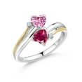thumbnail image 1 of Gem Stone King 925 Silver and 10K Yellow Gold Four Heart Ring 5x5mm Heart Shape Pink Moissanite Created Ruby (1.12 Cttw), 1 of 5