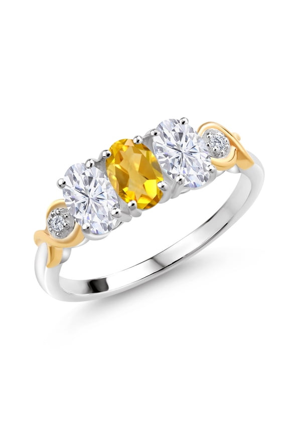 925 Silver and 10K Yellow Gold G-H Lab Grown Diamond Women Ring Set with Oval Yellow Citrine and Moissanite (1.47 Cttw, Size 6)