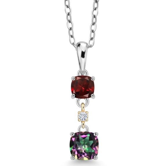 Gem Stone King 925 Silver and 10K Yellow Gold Green Mystic Topaz and Red Garnet Pendant Necklace for Women (1.44 Cttw, with 18 inch Chain)