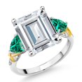 thumbnail image 1 of Gem Stone King 925 Silver and 10K Yellow Gold Green Nano Emerald Ring Set with Moissanite (8.34 Cttw) (Size 6), 1 of 6