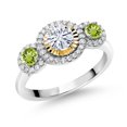 thumbnail image 1 of Gem Stone King 925 Silver and 10K Yellow Gold Green Peridot Lab Grown Diamond 3 Stone Women Engagement Ring Set with Moissanite (0.78 Cttw, Size 6), 1 of 3