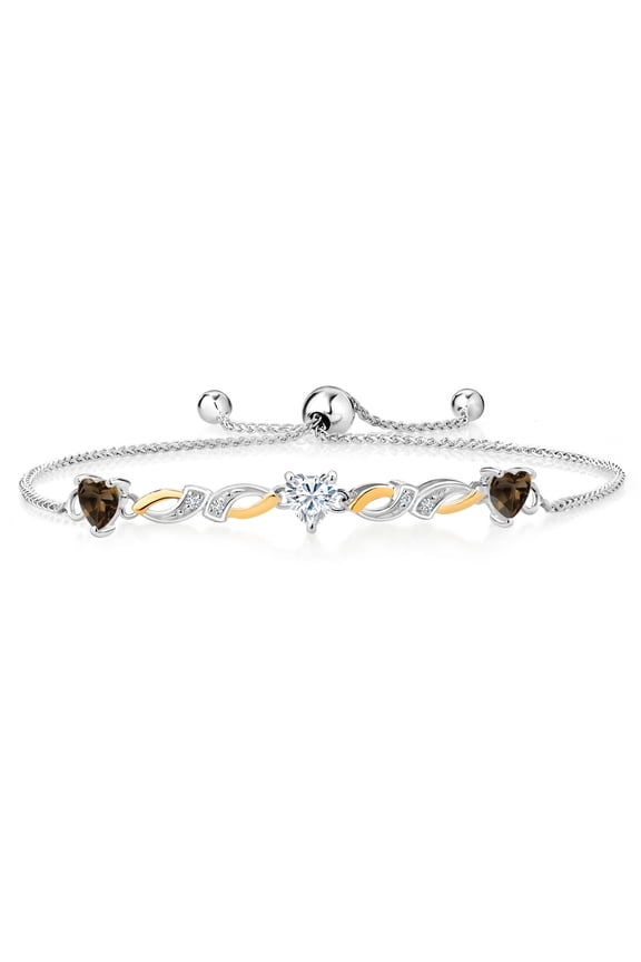 925 Silver and 10K Yellow Gold Lab Grown Diamond Bracelet Smoky Quartz Moissanite (1.33 Cttw)