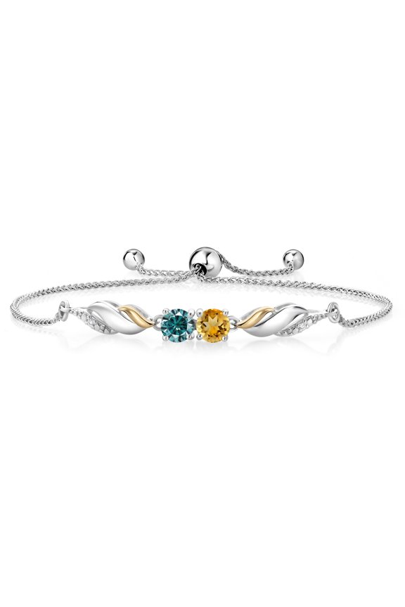 925 Silver and 10K Yellow Gold Lab Grown Diamond Bracelet for Women Citrine Blue Moissanite (1.24 Cttw)