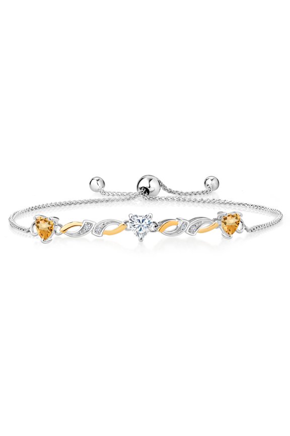 925 Silver and 10K Yellow Gold Lab Grown Diamond Bracelet for Women Heart Shape Citrine Moissanite (1.37 Cttw)
