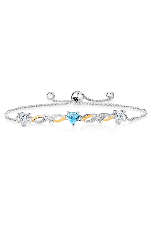 925 Silver and 10K Yellow Gold Lab Grown Diamond Bracelet for Women Set with Heart Shape Near Colorless (GH) Moissanite (1.58 Cttw)