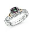 thumbnail image 1 of Gem Stone King 925 Silver and 10K Yellow Gold Lab Grown Diamond Bridal Ring Set for Women Green Mystic Topaz (1.13 Cttw, 5mm Cushion Cut, Size 8), 1 of 5