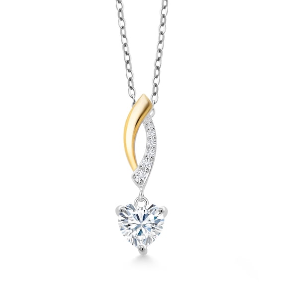 Gem Stone King 925 Silver and 10K Yellow Gold Lab Grown Diamond Pendant Necklace with Chain Set with Heart Shape Moissanite (0.85 Cttw)