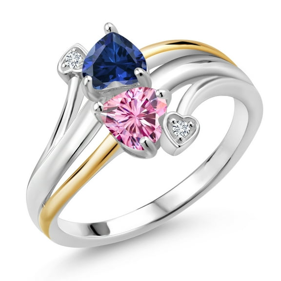Gem Stone King 925 Silver and 10K Yellow Gold Lab Grown Diamond Ring Created Sapphire and Pink Moissanite (1.02 Cttw, Size 9)