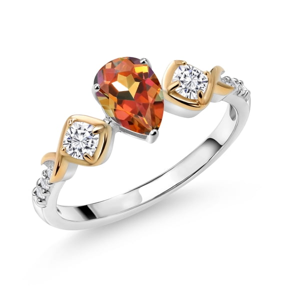 Gem Stone King 925 Silver and 10K Yellow Gold Lab Grown Diamond Ring Mystic Topaz Moissanite (1.15 Cttw, Size 8)