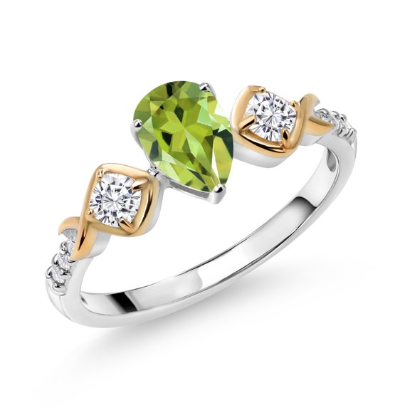 Gem Stone King 925 Silver and 10K Yellow Gold Lab Grown Diamond Ring Peridot Moissanite (0.99 Cttw, Size 6)
