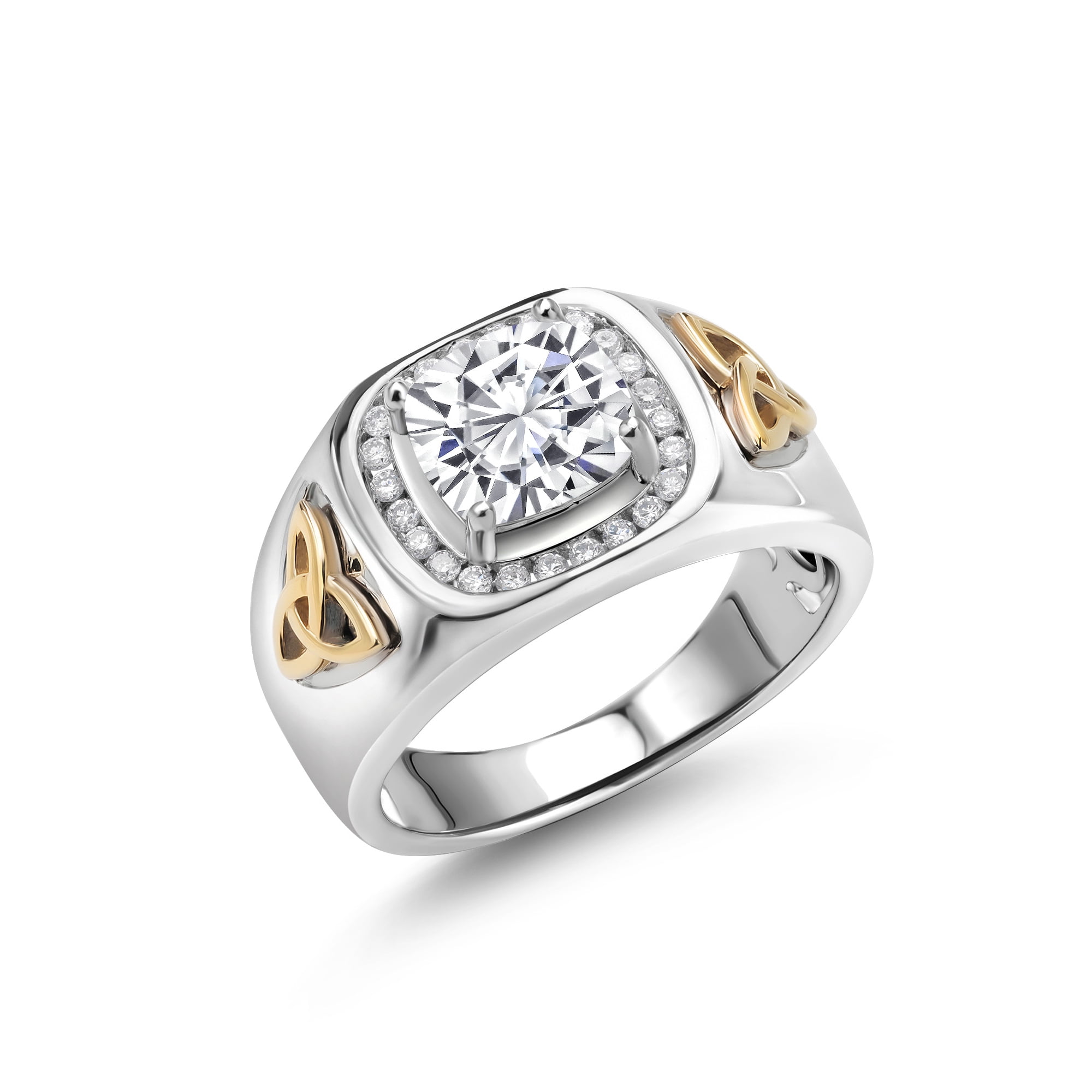 Gem Stone King 925 Silver and 10K Yellow Gold Men's Ring Forever Classic  Moissanite from Charles & Colvard (2.66 Cttw) 