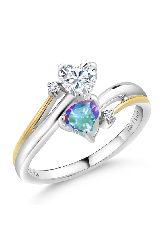 925 Silver and 10K Yellow Gold Mercury Mist Mystic Topaz Ring Set with Moissanite (1.00 Cttw)