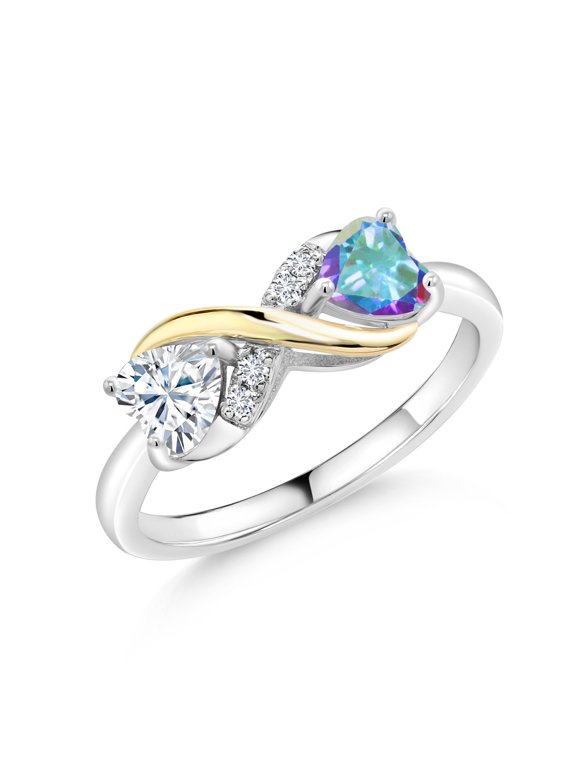 925 Silver and 10K Yellow Gold Mercury Mist Mystic Topaz Ring Set with Moissanite (1.02 Cttw)