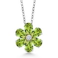 thumbnail image 1 of Gem Stone King 925 Silver and 10K Yellow Gold Pear Shape Flower Pendant with Chain Peridot Moissanite (2.55 Cttw), 1 of 4