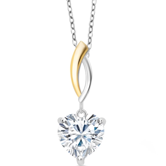 Gem Stone King 925 Silver and 10K Yellow Gold Pendant with Chain Heart Shape Moissanite (3.70 Cttw)