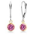 thumbnail image 1 of Gem Stone King 925 Silver and 10K Yellow Gold Pink Moissanite Dangle Earrings for Women | 1.60 Cttw | Gemstone Birthstone | Round 6MM, 1 of 4
