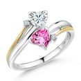 thumbnail image 1 of Gem Stone King 925 Silver and 10K Yellow Gold Pink Mystic Topaz Ring Set with Moissanite (1.04 Cttw), 1 of 5