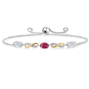 Gem Stone King 925 Silver and 10K Yellow Gold Pink Tourmaline Lab Grown Diamond Bracelet for Women Set with Moissanite 1.51 Cttw