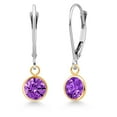 thumbnail image 1 of Gem Stone King 925 Silver and 10K Yellow Gold Purple Zirconia Dangle Earrings for Women | 3.00 Cttw | Gemstone Birthstone | Round 6MM, 1 of 4