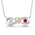 thumbnail image 1 of Gem Stone King 925 Silver and 10K Yellow Gold Red Ruby Lab Grown Diamond Pendant Necklace Set with Moissanite (0.64 Cttw), 1 of 3